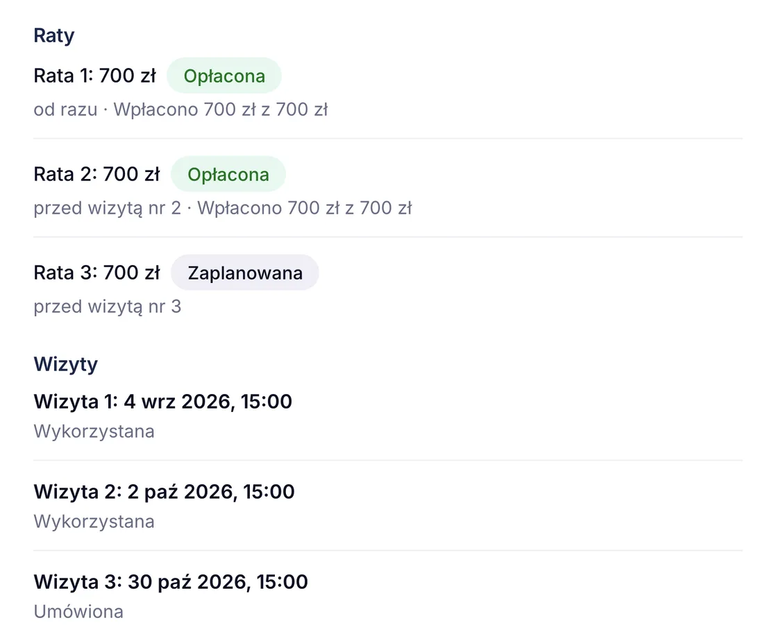 Pakiet trzech zabiegów w ZenMed z dwiema wizytami wykorzystanymi, trzecią umówioną i dwiema z trzech rat opłaconymi